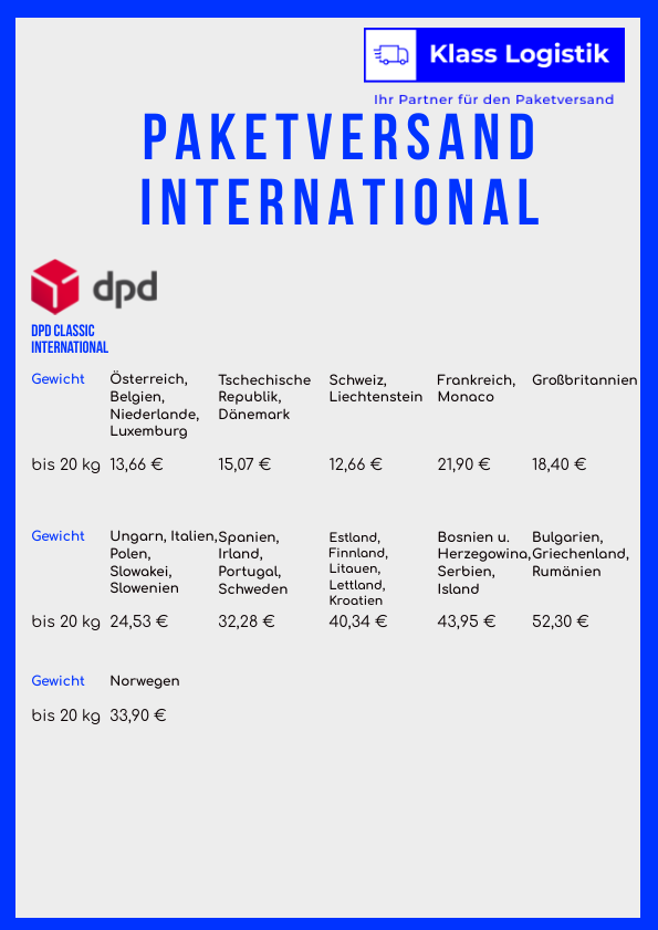 Klass Logistik Paketversand Preise DPD International